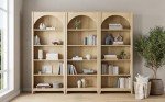 Prepac Ark 78" Tall 5-Tier Arched Bookcase in Natural Oak, Modern Storage Accent Bookshelf with 3 Adjustable Shelves for Home, Office, Living Room, Bedroom