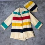VTG Hudson’s Bay Company Point Blanket Striped Wool Coat Women Hooded Style RARE