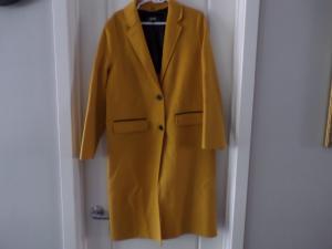 New Classic MACKAGE yellow wool midi coat with leather trim sz M, retail $600!
