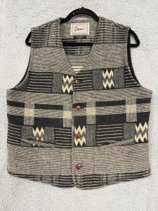 Cream Wool Vest Mens Medium Gray Black Geometric Pattern Made in Canada Outdoors