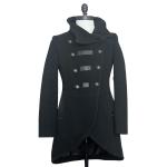 Mackage Military/Band Style Wool Coat Size M Black Leather Trim Classic