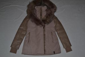 AUTHENTIC RUDSAK WOMENS MELINA DOWN COAT WITH LEATHER SLEEVES  DOVE  ALL SIZES