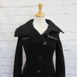 MACKAGE Luxury Black Wool Cashmere Blend Coat / Pea Coat Leather Trim size XS