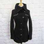 MACKAGE Luxury Black Wool Cashmere Blend Coat / Pea Coat Leather Trim size XS