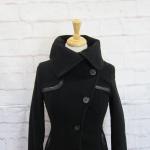 MACKAGE Luxury Black Wool Cashmere Blend Coat / Pea Coat Leather Trim size XS