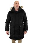 Nobis Men's Yatesy Parka, White Duck Down Crosshatch Fur Trim Long Parka Jacket