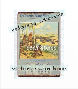 1928 calendar HUDSON'S BAY COMPANY American native metal tin sign bar club home
