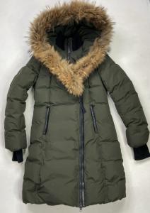 Mackage Kay Mid Lenght Down Hooded Fur Jacket Coat Women Medium Army Green