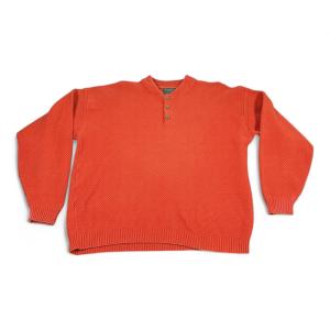 Vintage TT Co Sweater Adult LARGE Orange Henley Textured Knit Thermal Canada 90s