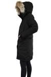 Nobis Merideth Parka Jacket, Women's Cross-Hatch with Fur Trimmed Hood, Black