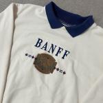 VTG Banff Canada Collared Sweatshirt M Cream 90s Embroidered Fleece Pullover