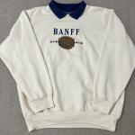 VTG Banff Canada Collared Sweatshirt M Cream 90s Embroidered Fleece Pullover