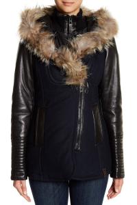 New Rudsak Genuine Leather Trimmed Jacket Navy/Black - Size S/P   #C5