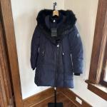 Mackage NWT Women Small Navy Black Fur Duck Down Winter Coat Shearling Hood NOTE