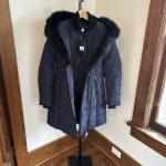 Mackage NWT Women Small Navy Black Fur Duck Down Winter Coat Shearling Hood NOTE
