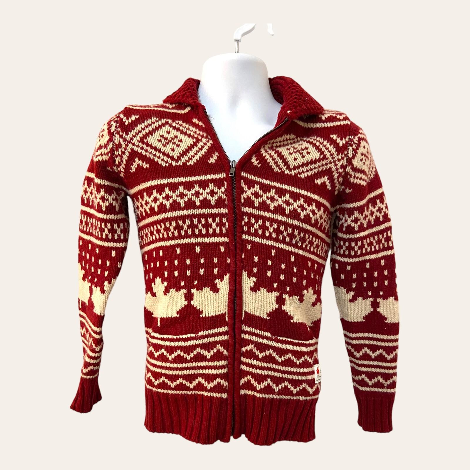 Hudson Bay Womens XS Official Canada Olympics Lambswool Zip Sweater VTG