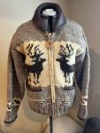 Canadian Sweater Co. Cardigan Thick Knit Wool~Deerskin Collar Jacket Size Large