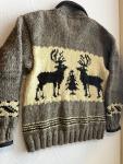 Canadian Sweater Co. Cardigan Thick Knit Wool~Deerskin Collar Jacket Size Large