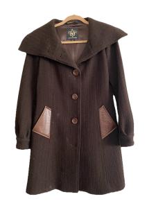 Mackage Wool Blend Textured Coat Leather Trim Brown Sz L