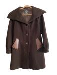 Mackage Wool Blend Textured Coat Leather Trim Brown Sz L