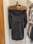 Mackage Montreal Wool Blend Textured Coat Leather Trim Black Fur Hood Sz M