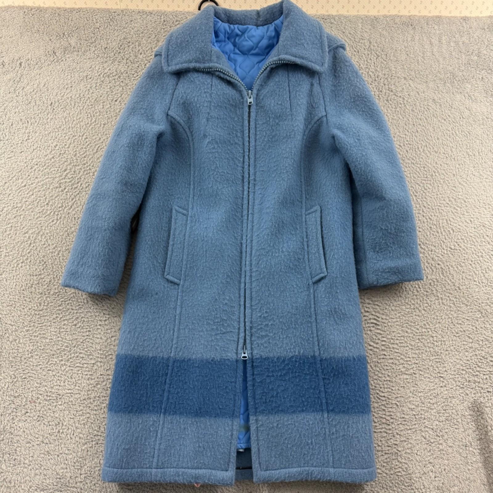 Vintage Hudson's Bay Coat Womens 10 Blue Point Blanket Wool 70s Hooded Zip Lined