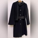 Mackage black wool cashmere coat with leather belt + leather trim size L