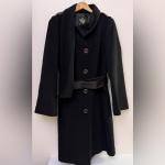 Mackage black wool cashmere coat with leather belt + leather trim size L