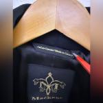 Mackage black wool cashmere coat with leather belt + leather trim size L