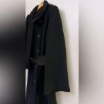 Mackage black wool cashmere coat with leather belt + leather trim size L
