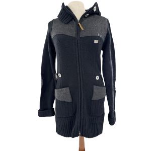 Nobis Black Cardigan Sweater Grey Knit Full Zip Hooded Coat Large