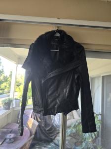 2013 Rudsak Black Leather Jacket With Genuine Rabbit Fur Size Med OPEN TO OFFERS