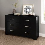 South Shore Furniture Gramercy 6-Drawer Double Dresser Pure Black, Contemporary