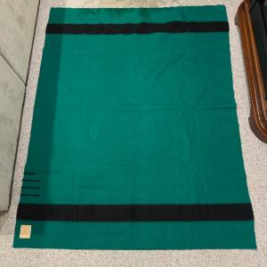 Hudson’s Bay Point Green 100% Wool Black Stripe Vintage Blanket 63”x80”