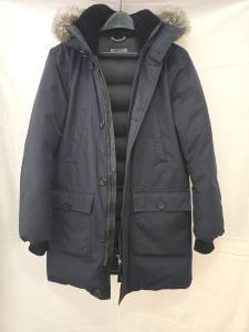 Mackage Mens Heavy Down Parka Fur Hood Navy Blue Size 38 Winter Jacket