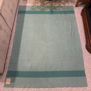 Hudson’s Bay Point Sage Green 100% Wool Dark Gree Stripe Vintage Blanket 63”x80”