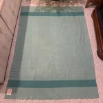 Hudson’s Bay Point Sage Green 100% Wool Dark Gree Stripe Vintage Blanket 63”x80”