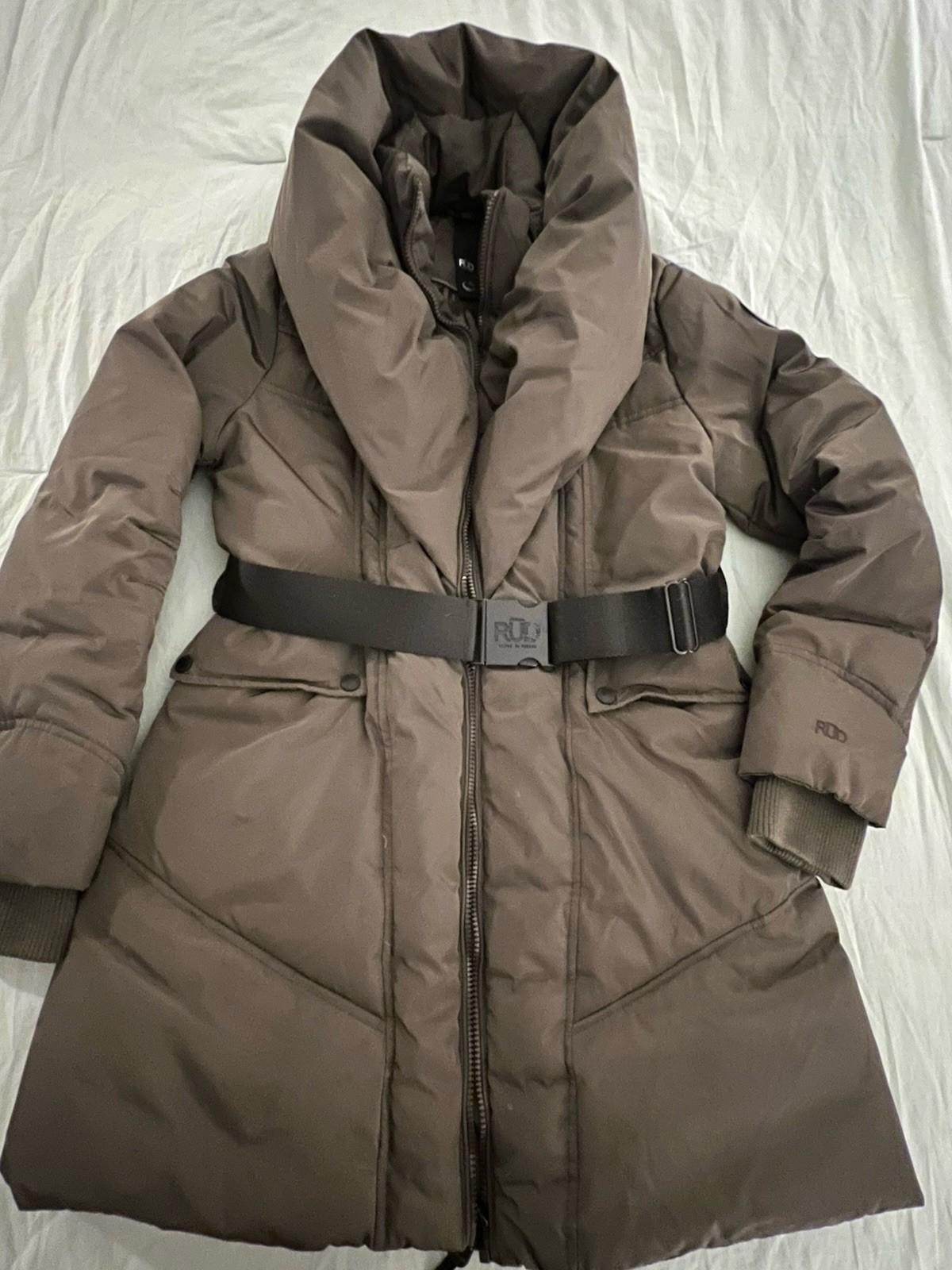 RUD by RUDSAK KOLAD Belted Down Puffer Parka Shawl Collar Sz XL -Free Ship