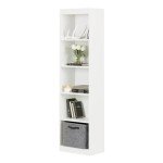 South Shore Furniture Axess Collection 5-Shelf Narrow Bookcase, Pure White