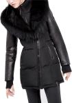 RUDSAK WOMENS MELINA DOWN COAT WITH LEATHER SLEEVES  IN BLACK 100% AUTHENTIC LRG