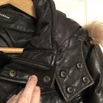 Rudsak Black Leather puffer jacket w. detachable fur-trimmed hood sz  L