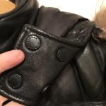 Rudsak Black Leather puffer jacket w. detachable fur-trimmed hood sz  L