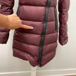 Mackage Puffer Coat Womens XS Burgundy Red Mid Length Quilted High Neck Gorpcore