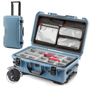 NANUK 935 Hard Case with Padded Divider – Waterproof Equipment Case with Wheels, 22” x 14” x 9” – Dustproof and Impact Resistant, Airline Carry-On Approved – Cyan