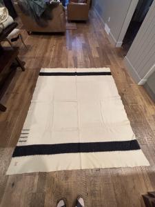 Two Hudson's Bay Company Wool Point Blanket White Black Stripes 