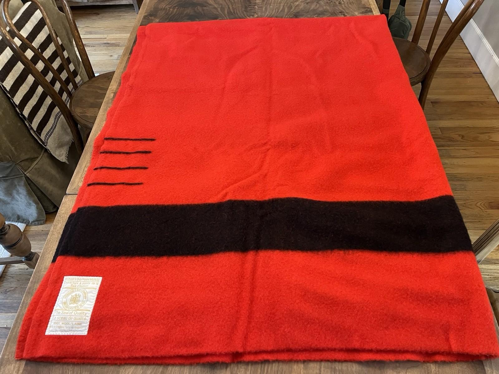 Vintage Hudson's Bay Company 100% Wool 4 Point Red Black Blanket 72x92' England