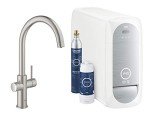 GROHE Blue Home Duo Starter Kit - Kitchen Mixer Tap for Filtered, Chilled and Sparkling Water (Wifi Includes Cooler Unit, Filter and Co2 Carbonization Bottle), Stainless Steel Look 31455DC1