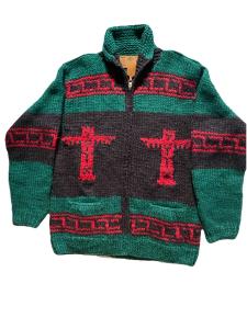 Canadian Sweater Company Cowichan Sweater Green Red Black Totems