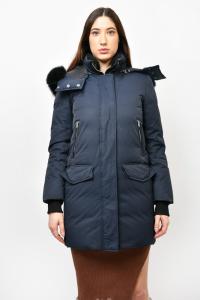 MACKAGE NAVY BLUE 'JUANA' DOWN PARKA WITH BLACK FUR HOOD DETAIL SIZE XS