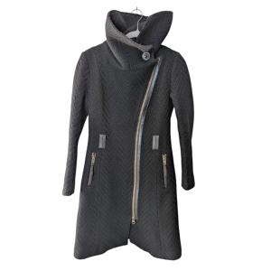 Mackage Virgin Wool Herringbone Black Knit Long Coat XS